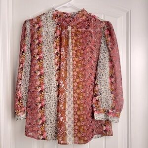 Stem & Vine High Neck 3/4 sleeve boho blouse